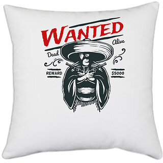                       UDNAG White Polyester 'Wild west | Dead and alive' Pillow Cover [16 Inch X 16 Inch]                                              