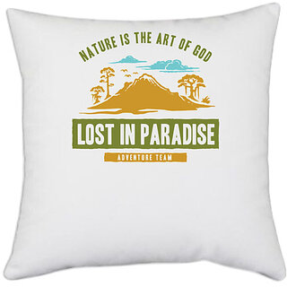                       UDNAG White Polyester 'Adventure And lost in Paradise' Pillow Cover [16 Inch X 16 Inch]                                              