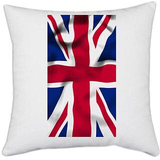                       UDNAG White Polyester 'Flag | Union Jack UK' Pillow Cover [16 Inch X 16 Inch]                                              