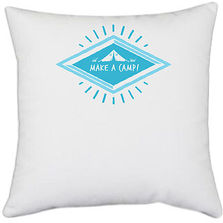                      UDNAG White Polyester 'Make a camp' Pillow Cover [16 Inch X 16 Inch]                                              