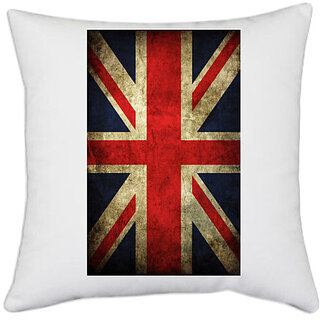                       UDNAG White Polyester 'Flag | Union Jack' Pillow Cover [16 Inch X 16 Inch]                                              