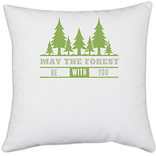                       UDNAG White Polyester 'Forest' Pillow Cover [16 Inch X 16 Inch]                                              