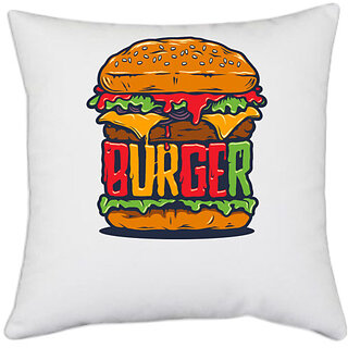                       UDNAG White Polyester 'Foodie | Burger' Pillow Cover [16 Inch X 16 Inch]                                              