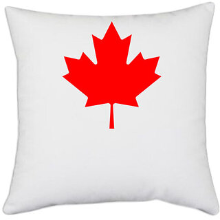                       UDNAG White Polyester 'Canadian Flag | Canadian Maple leaf' Pillow Cover [16 Inch X 16 Inch]                                              