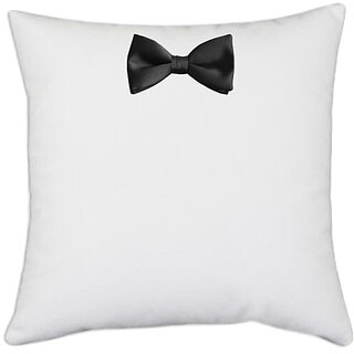                       UDNAG White Polyester 'Bow Tie | Black bow tie' Pillow Cover [16 Inch X 16 Inch]                                              