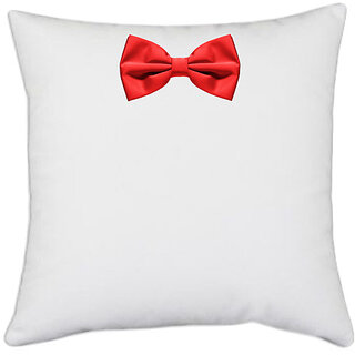                       UDNAG White Polyester 'Bow tie | Red bow tie' Pillow Cover [16 Inch X 16 Inch]                                              