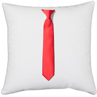                       UDNAG White Polyester 'Tie | Red neck tie' Pillow Cover [16 Inch X 16 Inch]                                              