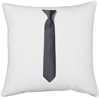                       UDNAG White Polyester 'Tie | Black neck tie' Pillow Cover [16 Inch X 16 Inch]                                              