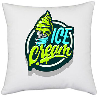                       UDNAG White Polyester 'Ice Cream' Pillow Cover [16 Inch X 16 Inch]                                              