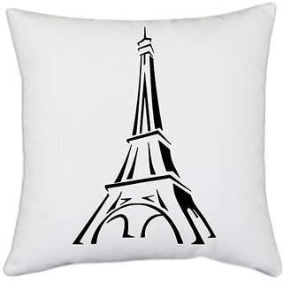                       UDNAG White Polyester 'Tower | Eiffel Tower' Pillow Cover [16 Inch X 16 Inch]                                              