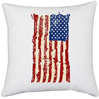                       UDNAG White Polyester 'USA Flag | American Flag' Pillow Cover [16 Inch X 16 Inch]                                              