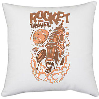                       UDNAG White Polyester 'Rocket | Rocket travel' Pillow Cover [16 Inch X 16 Inch]                                              