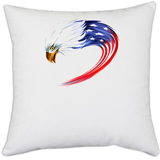                       UDNAG White Polyester 'Flag | Eagle American Flag' Pillow Cover [16 Inch X 16 Inch]                                              