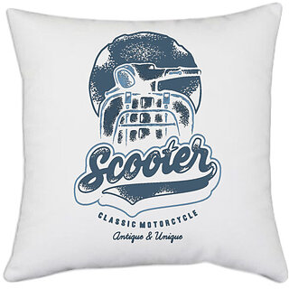                       UDNAG White Polyester 'Scooter | classic motorcycle' Pillow Cover [16 Inch X 16 Inch]                                              
