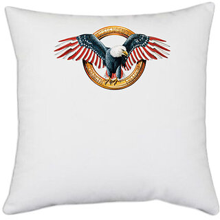                       UDNAG White Polyester 'Flag | One Nation under  Eagle' Pillow Cover [16 Inch X 16 Inch]                                              