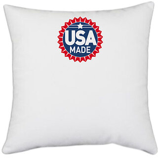                       UDNAG White Polyester 'USA | USA made' Pillow Cover [16 Inch X 16 Inch]                                              