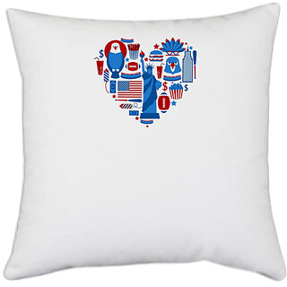                       UDNAG White Polyester 'USA | Love Statue of Liberty and American Flag' Pillow Cover [16 Inch X 16 Inch]                                              