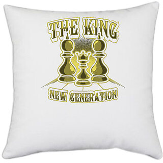                       UDNAG White Polyester 'Chess | The king' Pillow Cover [16 Inch X 16 Inch]                                              