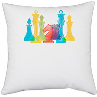                       UDNAG White Polyester 'Chess Game | Chess Pieces' Pillow Cover [16 Inch X 16 Inch]                                              