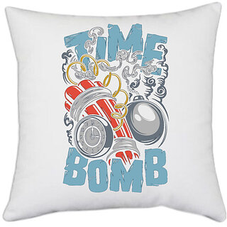                       UDNAG White Polyester 'Bomb | Time bomb' Pillow Cover [16 Inch X 16 Inch]                                              