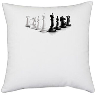                       UDNAG White Polyester 'Mind Game | Chess Pieces' Pillow Cover [16 Inch X 16 Inch]                                              