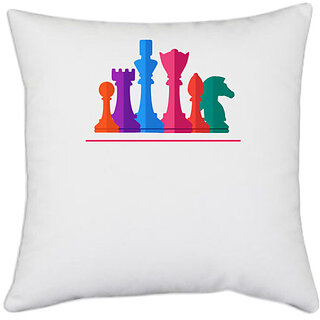                       UDNAG White Polyester 'Chess Pieces' Pillow Cover [16 Inch X 16 Inch]                                              