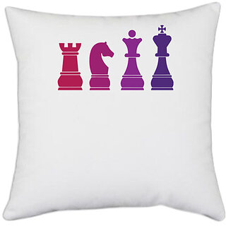                       UDNAG White Polyester 'Game | Chess Pieces' Pillow Cover [16 Inch X 16 Inch]                                              