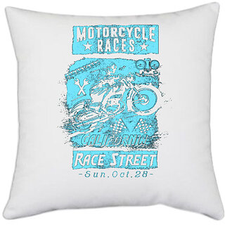                      UDNAG White Polyester 'Motorcycle | Motorcycle Race Street' Pillow Cover [16 Inch X 16 Inch]                                              