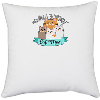                       UDNAG White Polyester 'Mom | Worlds Best cat mom' Pillow Cover [16 Inch X 16 Inch]                                              