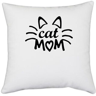                       UDNAG White Polyester 'Super Mummy | cat mom' Pillow Cover [16 Inch X 16 Inch]                                              