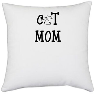                       UDNAG White Polyester 'Mummy | cat mom' Pillow Cover [16 Inch X 16 Inch]                                              