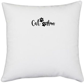                       UDNAG White Polyester 'Mom | Cat Mother' Pillow Cover [16 Inch X 16 Inch]                                              