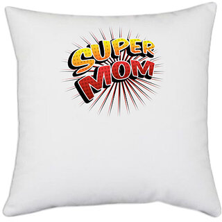                       UDNAG White Polyester 'Mom, red | Super Mom' Pillow Cover [16 Inch X 16 Inch]                                              