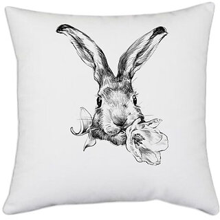                       UDNAG White Polyester 'Rabbit and Flower' Pillow Cover [16 Inch X 16 Inch]                                              