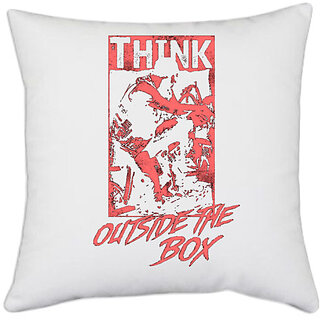                       UDNAG White Polyester 'Thinking | Think Outside The Box' Pillow Cover [16 Inch X 16 Inch]                                              