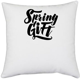                       UDNAG White Polyester 'Spring Gift' Pillow Cover [16 Inch X 16 Inch]                                              