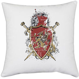                       UDNAG White Polyester 'Logo | Lion Family crest vintage' Pillow Cover [16 Inch X 16 Inch]                                              