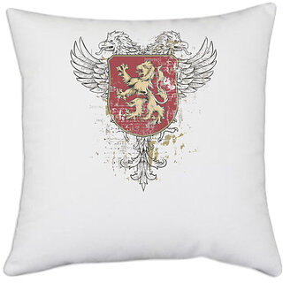                       UDNAG White Polyester 'Logo | Lion' Pillow Cover [16 Inch X 16 Inch]                                              