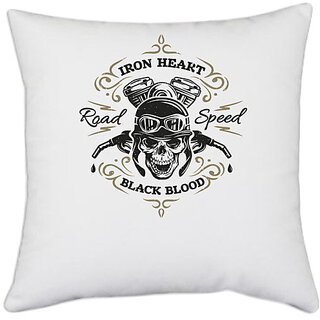                       UDNAG White Polyester 'Death | Iron heart , road speed, Black blood' Pillow Cover [16 Inch X 16 Inch]                                              
