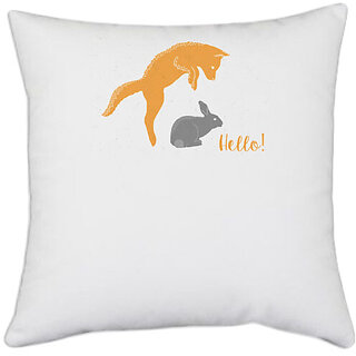                       UDNAG White Polyester 'Cartoon | Hello' Pillow Cover [16 Inch X 16 Inch]                                              
