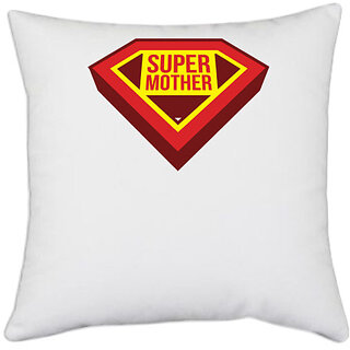                       UDNAG White Polyester 'Mummy | Super Mother' Pillow Cover [16 Inch X 16 Inch]                                              