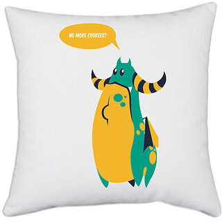                       UDNAG White Polyester 'Cartoon | No More Cookees' Pillow Cover [16 Inch X 16 Inch]                                              