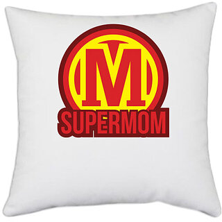                       UDNAG White Polyester 'Mummy | M Super Mom' Pillow Cover [16 Inch X 16 Inch]                                              