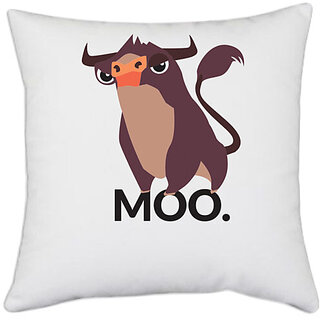                       UDNAG White Polyester 'Cartoon | Bull moo' Pillow Cover [16 Inch X 16 Inch]                                              