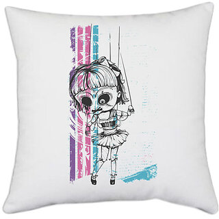                      UDNAG White Polyester 'Death | Doll' Pillow Cover [16 Inch X 16 Inch]                                              