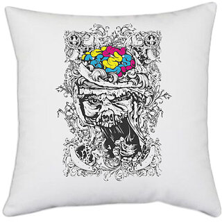                       UDNAG White Polyester 'Death' Pillow Cover [16 Inch X 16 Inch]                                              