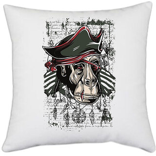                       UDNAG White Polyester 'Death | Ape and death' Pillow Cover [16 Inch X 16 Inch]                                              