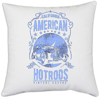                       UDNAG White Polyester 'USA | American Hotrods' Pillow Cover [16 Inch X 16 Inch]                                              