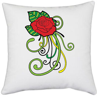                       UDNAG White Polyester 'Flower | Red Flower and leaf' Pillow Cover [16 Inch X 16 Inch]                                              