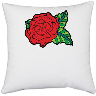                       UDNAG White Polyester 'Flower | Leaf and Red flower' Pillow Cover [16 Inch X 16 Inch]                                              